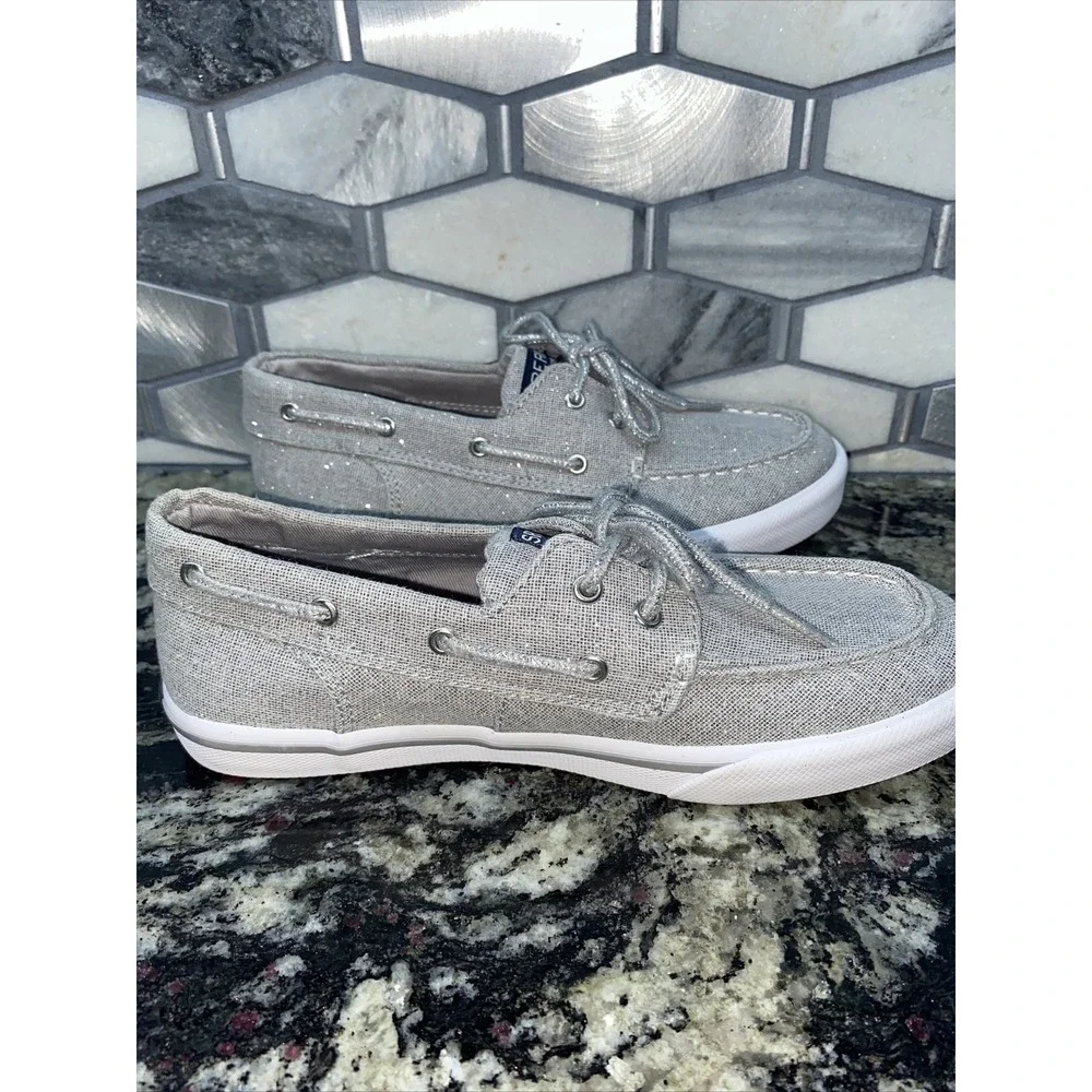 Sperry Girls‎ Bahama Boat Shoes, Silver Shimmer Sz: 2